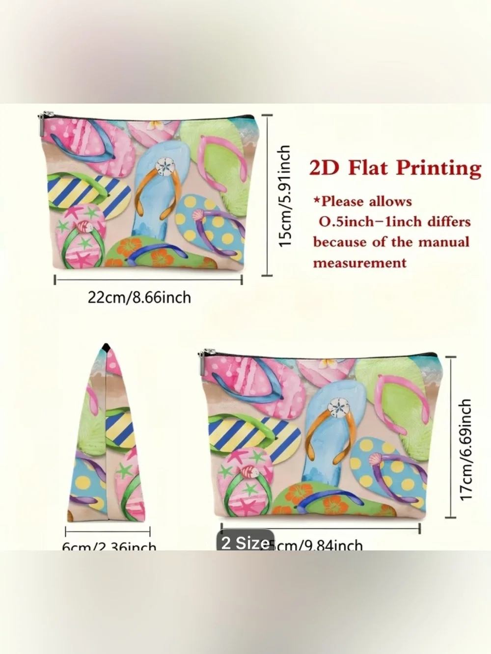 Flip-Flop Print Cosmetic Pouch - Pink & Multicolor